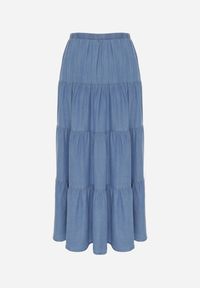 Renee - Niebieska Spódnica Rozkloszowana z Lyocellu High Waist Ozdobiona Falbanami Ravienne. Stan: podwyższony. Kolor: niebieski. Materiał: prążkowany, materiał. Wzór: aplikacja. Sezon: lato #7