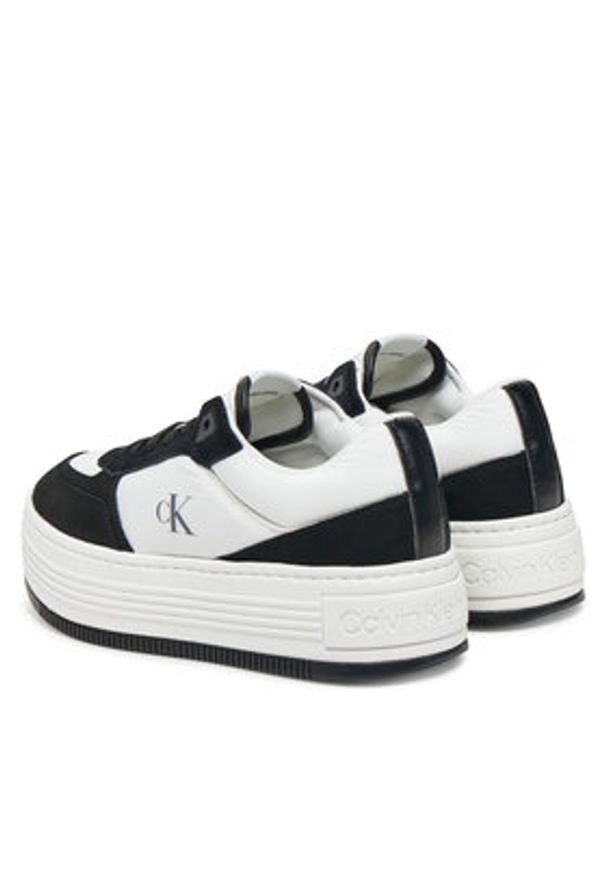 Calvin Klein Jeans Sneakersy Bold Flatf Low Lace Mix YW0YW01742 Biały. Kolor: biały. Materiał: skóra, zamsz