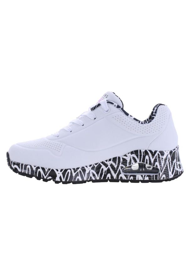 skechers - Buty Damskie Skechers Uno. Okazja: na co dzień. Zapięcie: sznurówki. Kolor: wielokolorowy, biały. Materiał: materiał, syntetyk. Szerokość cholewki: normalna. Wzór: aplikacja. Model: Skechers Sport. Sport: turystyka piesza