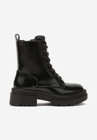 Born2be - Czarne Lakierowane Botki Typu Trzewiki Inesta. Okazja: na co dzień. Kolor: czarny. Materiał: lakier. Styl: klasyczny, casual, elegancki