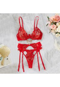 Intica - Komplet bielizny ażurowej z łańcuszkiem na romantyczne wieczory Danita. Kolor: czerwony. Materiał: materiał. Wzór: ażurowy #1