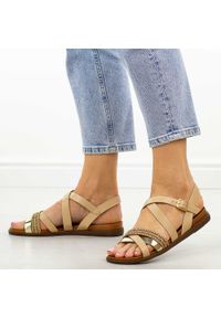Nude płaskie sandały damskie Sergio Leone sk087H. Okazja: na co dzień, na spacer. Materiał: skóra. Sezon: lato, wiosna. Styl: klasyczny, casual, elegancki