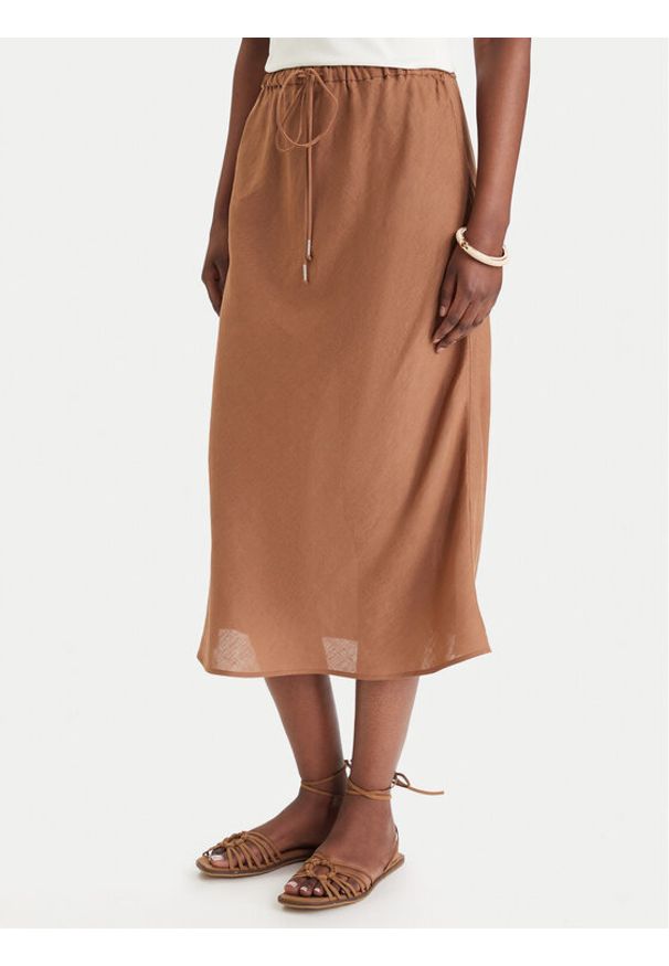 Marella Spódnica maxi Gamba 2613101094 Brązowy Regular Fit. Kolor: brązowy. Materiał: len