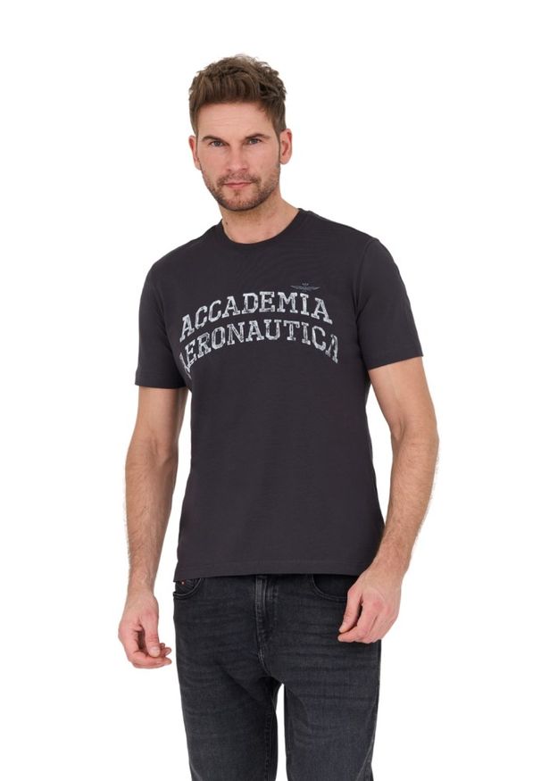 Aeronautica Militare - AERONAUTICA MILITARE Grafitowy bawełniany męski t-shirt M.C., Rozmiar M. Kolor: szary. Materiał: bawełna