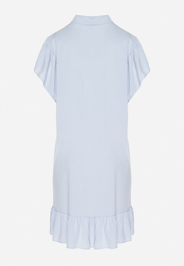 Born2be - Jasnoniebieska Sukienka Koszulowa z Guzikami i Falbankami Tenalena. Okazja: na co dzień. Typ kołnierza: kołnierz z falbankami. Kolor: niebieski. Typ sukienki: koszulowe. Styl: casual, elegancki, sportowy