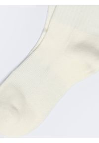 Big-Star - Skarpety damskie długie z dwoma paskami linii Authentic białe Atikala 101. Kolor: biały. Materiał: dzianina, materiał. Wzór: paski, aplikacja