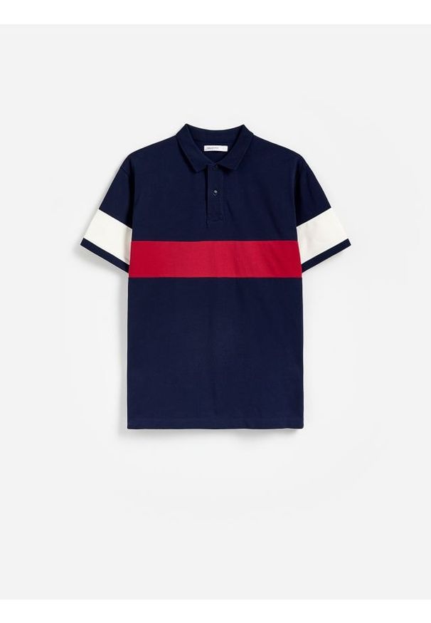 Reserved - Koszulka polo comfort fit - granatowy. Typ kołnierza: polo. Kolor: niebieski. Materiał: bawełna, dzianina