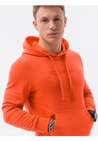 Ombre Clothing - Bluza męska w mocnych kolorach B1351 - pomarańczowa - XXL. Typ kołnierza: kaptur. Kolor: pomarańczowy. Materiał: poliester, bawełna. Wzór: nadruk