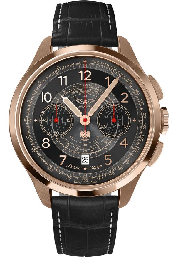 AVIATOR - Zegarek męski Aviator V.4.40.2.353.4 PL czarny. Kolor: czarny