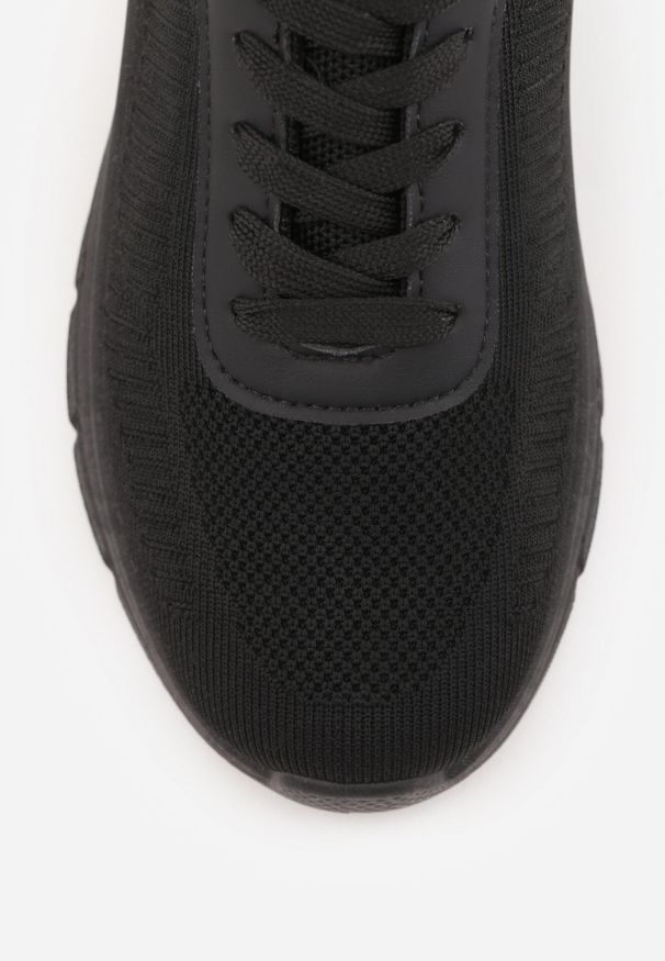 Born2be - Czarne Dzianinowe Sneakersy na Grubej Podeszwie ze Żłobieniami Enolora. Okazja: na spacer, na co dzień. Kolor: czarny. Materiał: dzianina. Szerokość cholewki: normalna. Sport: turystyka piesza, fitness