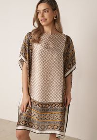 Born2be - Beżowe Ponczo z Wiskozą i Jedwabiem w Etniczny Wzór Damenope. Kolor: beżowy. Materiał: jedwab, wiskoza. Wzór: gładki. Styl: elegancki #1