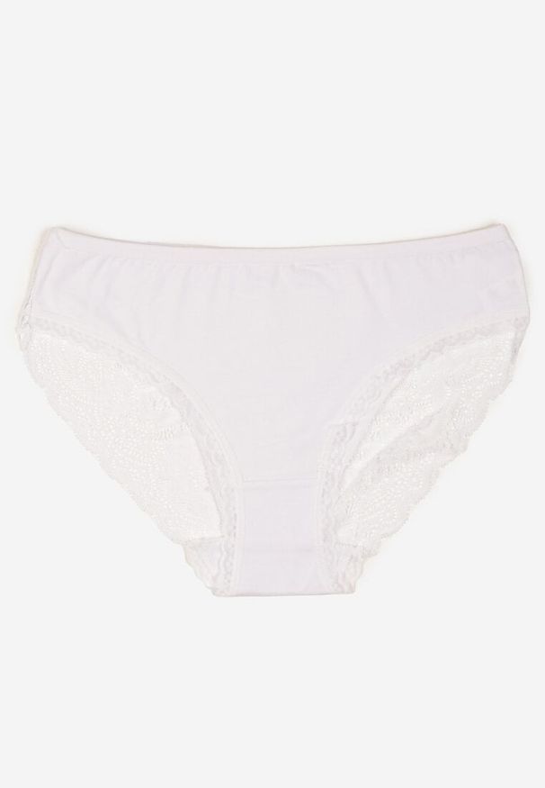 Renee - Białe Majtki Figi z Koronkowymi Wstawkami Amiora. Kolor: biały. Materiał: koronka. Wzór: koronka