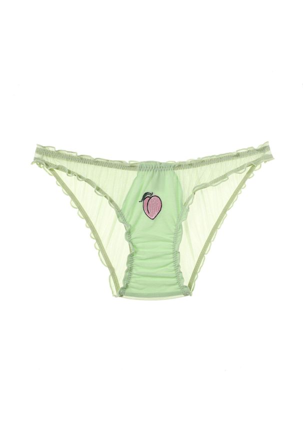 Intica - Figi z haftem owocowym z delikatnego materiału Anjana. Kolor: zielony. Materiał: materiał. Wzór: haft