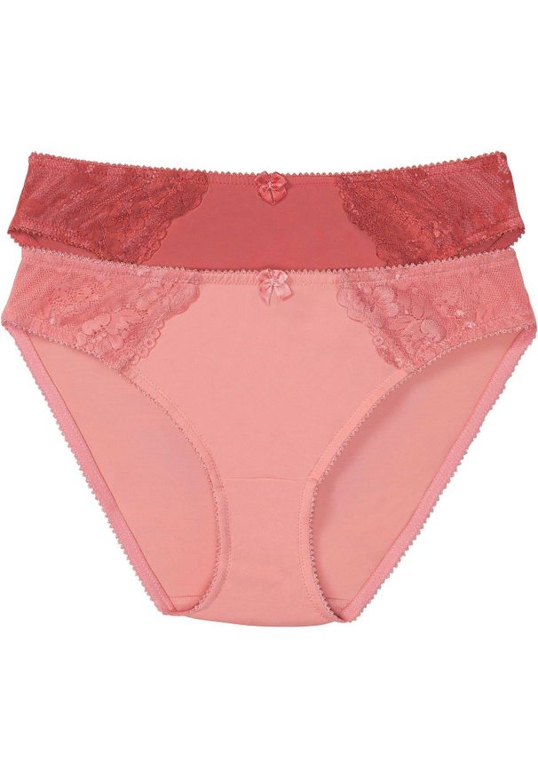 bonprix - Figi z delikatną koronką (2 pary). Kolor: różowy. Materiał: materiał, koronka. Wzór: aplikacja, kwiaty, koronka