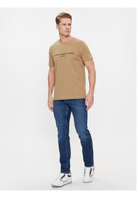 TOMMY HILFIGER - Tommy Hilfiger T-Shirt Logo MW0MW11797 Beżowy Slim Fit. Kolor: beżowy. Materiał: bawełna