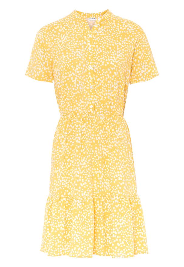 Sukienka bonprix żółty złocisty - biały w kwiaty. Kolor: żółty. Wzór: kwiaty