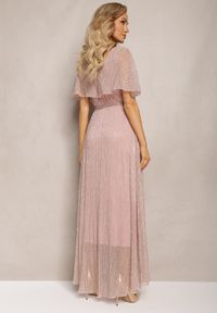 Renee - Ciemnoróżowa Koktajlowa Sukienka Maxi z Ozdobną Falbaną na Górze Cailey. Kolor: różowy. Materiał: tkanina, materiał. Długość rękawa: krótki rękaw. Wzór: gładki. Sezon: lato, wiosna. Styl: wizytowy. Długość: maxi #3