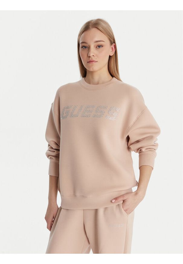 Guess Bluza V4BQ15 K7UW2 Beżowy Regular Fit. Kolor: beżowy. Materiał: wiskoza