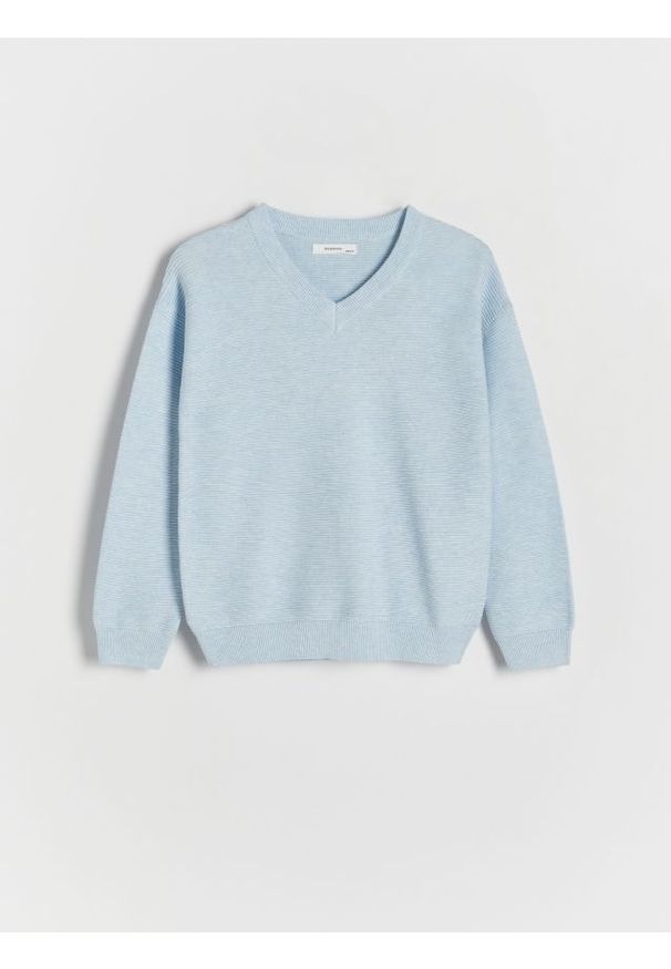 Reserved - Melanżowy sweter - jasnoniebieski. Kolor: niebieski. Materiał: bawełna, dzianina. Wzór: melanż. Styl: klasyczny
