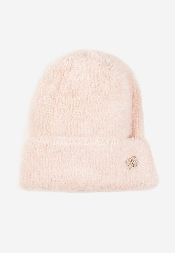 Born2be - Różowa Czapka Typu Beanie z Wełną i Wiskozą Ozdobiona Naszywką Borirra. Kolor: różowy. Materiał: wiskoza, wełna. Wzór: aplikacja. Styl: elegancki, casual, klasyczny
