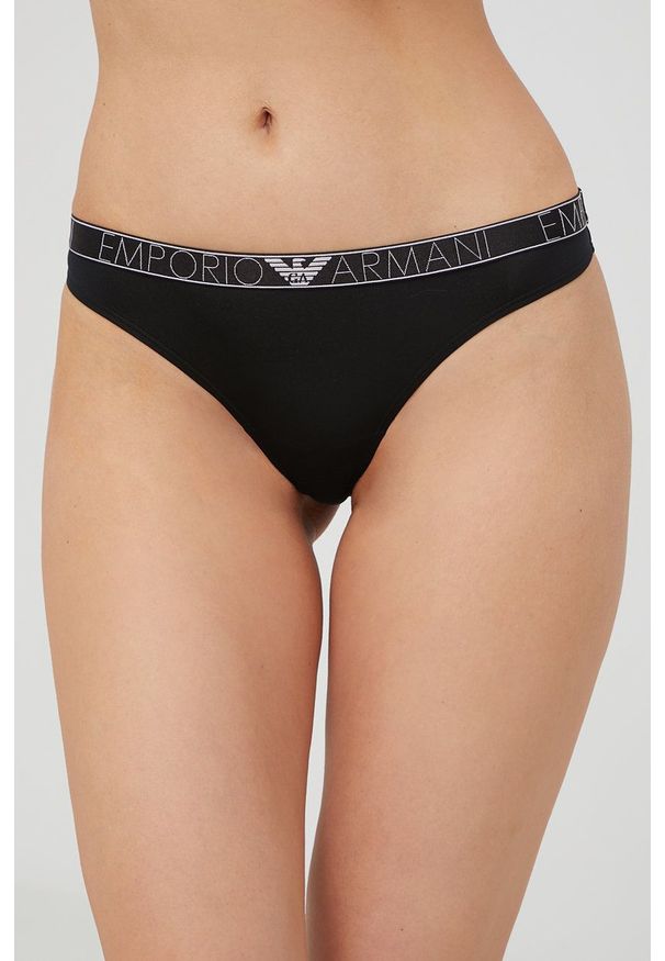 Emporio Armani Underwear stringi kolor czarny. Kolor: czarny. Materiał: materiał