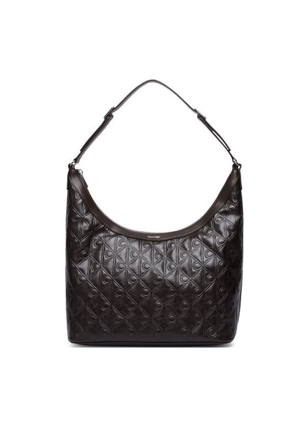 Calvin Klein Torebka Emblem Aop Debossed Medium Shbag LV04F3875G Brązowy. Kolor: brązowy. Materiał: skórzane