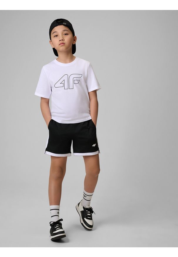 4f - 4F T-shirt regular z nadrukiem chłopięcy - biały 158 (12-13 lat). Okazja: na co dzień, na uczelnię. Kolor: biały. Materiał: bawełna, skóra, materiał. Wzór: nadruk. Sezon: lato. Styl: casual, klasyczny