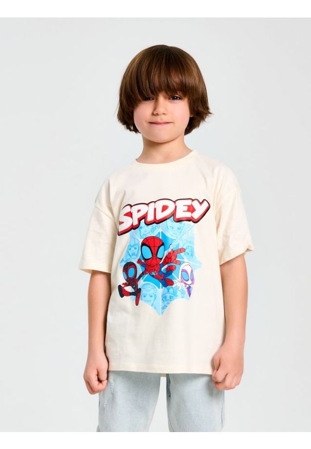 Sinsay - Koszulka Spider-Man - kremowy. Kolor: kremowy