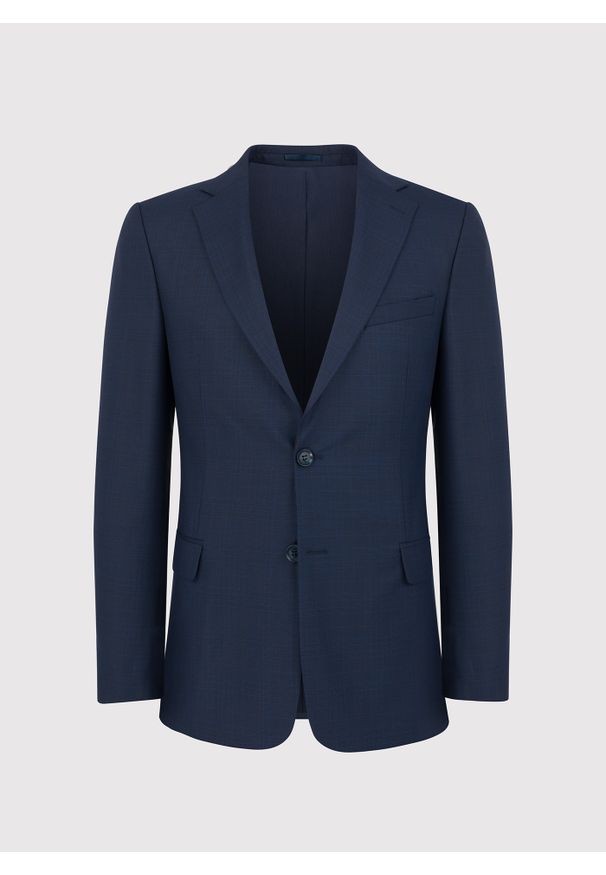 Pako Lorente - PAKO LORENTE – Granatowa marynarka garniturowa w subtelną kratę. Kolor: niebieski. Materiał: poliester, wiskoza, elastan. Wzór: kratka