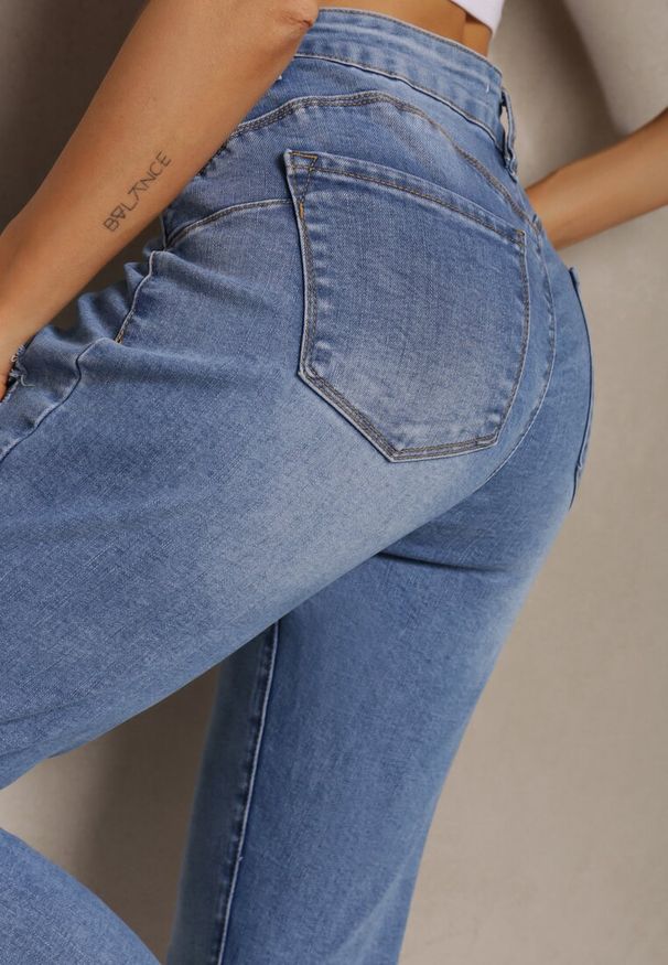 Renee - Niebieskie Jeansy Skinny Ozdobione Przedarciami Anacisua. Kolor: niebieski. Wzór: aplikacja