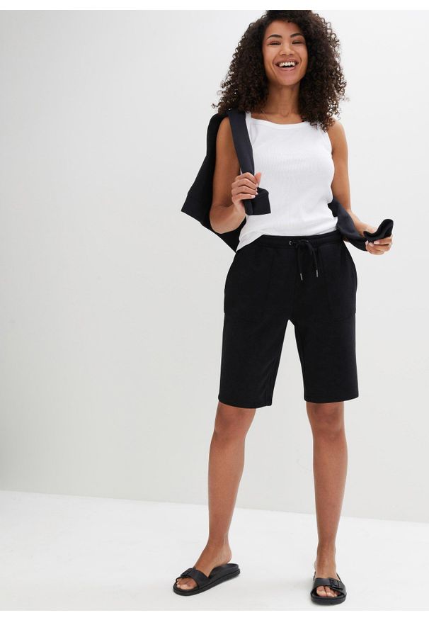 bonprix - Szorty dresowe z kieszeniami. Kolor: czarny. Materiał: dresówka