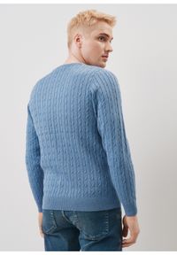 Ochnik - Bawełniany niebieski sweter męski. Kolor: niebieski. Materiał: bawełna. Długość: długie. Wzór: ze splotem #3