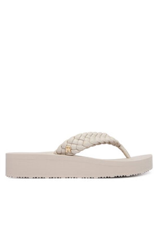 TOMMY HILFIGER - Tommy Hilfiger Japonki Th Wedge Cornrow Beach Sandal FW0FW09037 Écru. Materiał: skóra