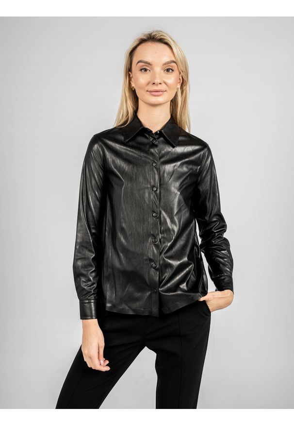 Pinko Koszula "Ripetta" | 1G168P Y7CD | Ripetta | Kobieta | Czarny. Typ kołnierza: kołnierzyk klasyczny. Kolor: czarny. Materiał: skóra ekologiczna. Długość rękawa: długi rękaw. Długość: długie. Styl: klasyczny