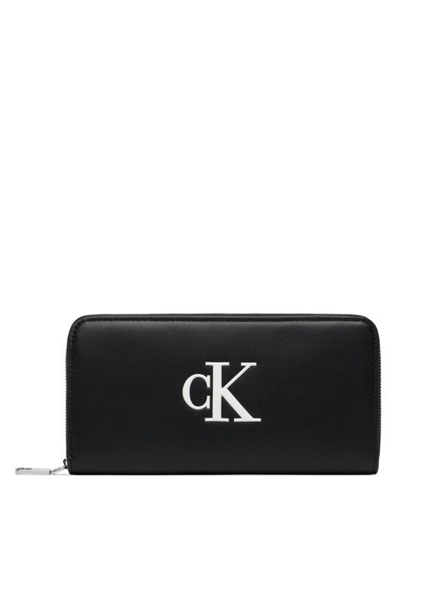 Calvin Klein Portfel Bold Ck Long Zip Around LV04F1077G Czarny. Kolor: czarny. Materiał: skóra