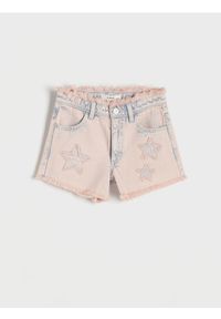 Reserved - Jeansowe szorty wide leg - różowy. Kolor: różowy. Materiał: jeans