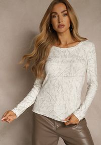 Renee - Biała Bluzka Longsleeve Ozdobiona Geometrycznym Motywem Uninessa. Okazja: na co dzień. Kolor: biały. Materiał: jeans. Długość rękawa: długi rękaw. Wzór: geometria, aplikacja. Styl: casual #3