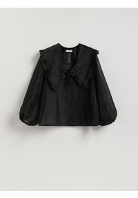 Reserved - Bluzka z ozdobnym kołnierzem - czarny. Kolor: czarny. Materiał: tkanina #1