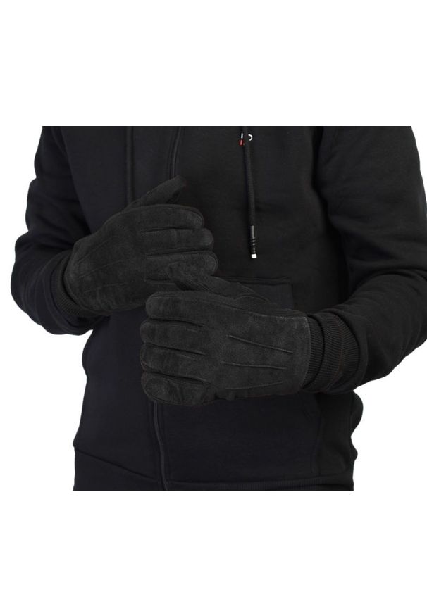 Czarne Pięciopalczaste Męskie Eleganckie Rękawiczki -Pako Jeans- Jesienno-Zimowe, ze Skóry. Kolor: czarny. Materiał: skóra, poliester. Sezon: zima, jesień. Styl: elegancki