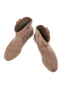 Brązowe Botki S.Barski Eleganckie Obuwie Damskie. Okazja: na co dzień. Kolor: brązowy. Materiał: jeans, materiał. Wzór: ażurowy, aplikacja. Obcas: na obcasie. Styl: elegancki. Wysokość obcasa: niski #3