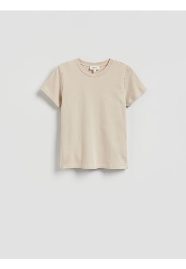 Reserved - Bawełniany t-shirt - złamana biel. Materiał: bawełna