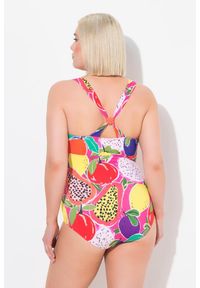 ULLA POPKEN - Damski Strój kąpielowy owoce kopertowy styl miękkie miseczki. Kolekcja: plus size. Kolor: różowy. Materiał: poliester, elastan, poliamid, materiał