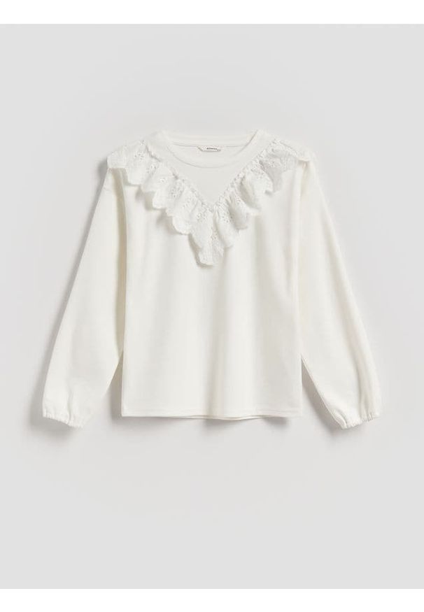 Reserved - Bawełniana bluzka z falbaną - złamana biel. Materiał: bawełna