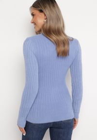 Born2be - Niebieski Wełniany Sweter Prążkowany z Długim Włosiem Aryndra. Kolor: niebieski. Materiał: wełna, prążkowany. Długość rękawa: długi rękaw. Długość: długie #2