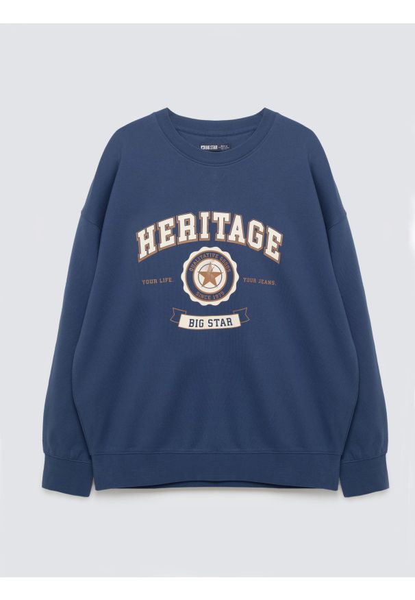 Big-Star - Bluza męska z nadrukiem niebieska Leonar 402. Okazja: na co dzień, do pracy. Kolor: niebieski. Materiał: dzianina, jeans, materiał. Wzór: nadruk. Styl: casual, klasyczny