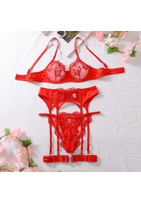 Intica - Komplet bielizny haftowanej z koronką regulowany Elfgund. Kolor: czerwony. Materiał: koronka. Wzór: haft, koronka #1