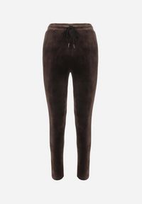 Born2be - Ciemnobrązowe Spodnie Dresowe Welurowe z Lampasami Montsho. Kolor: brązowy. Materiał: dresówka, welur #3