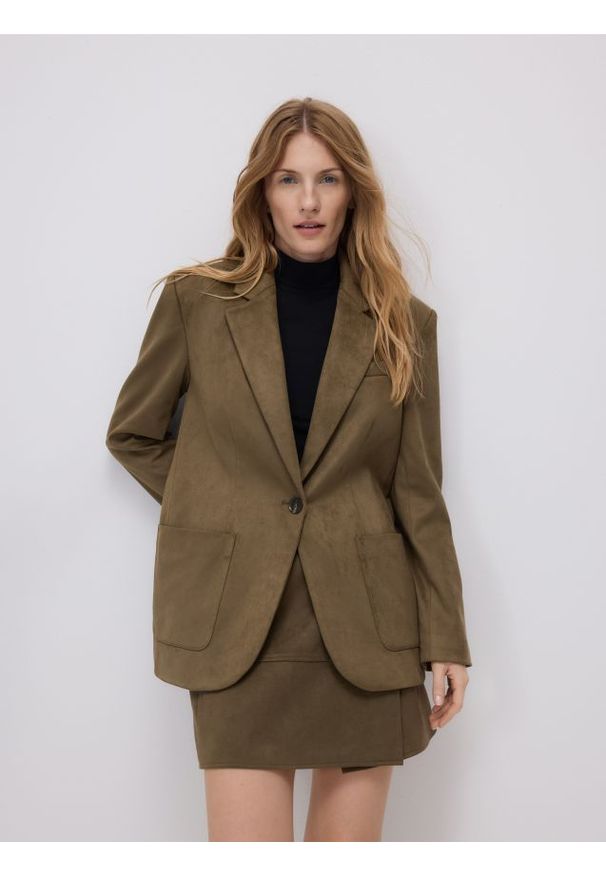 Reserved - Marynarka z imitacji zamszu - jasny zielony. Kolor: zielony. Materiał: zamsz