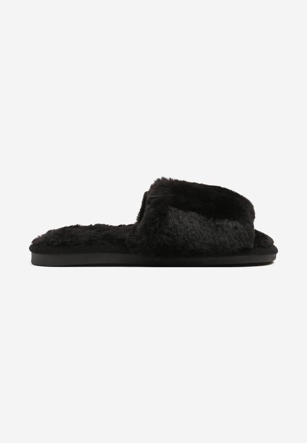 Born2be - Czarne Kapcie Vices z Miękkiego Futerka Seladwen. Okazja: do domu, na co dzień. Kolor: czarny. Materiał: futro. Obcas: na obcasie. Styl: casual, elegancki