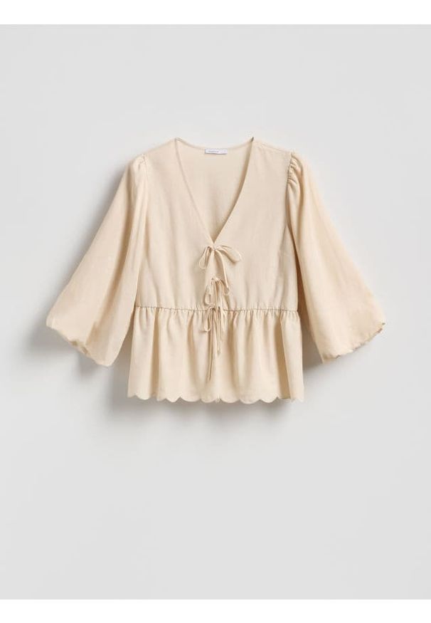 Reserved - Bluzka z lyocellem - beżowy. Kolor: beżowy. Materiał: tkanina